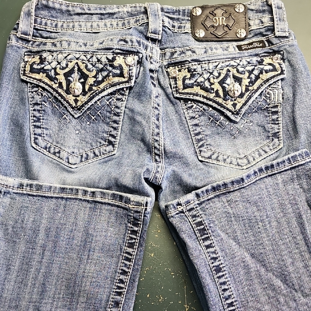 Miss Me Women's Light Blue Boot Cut Jeans with Embellished Pockets